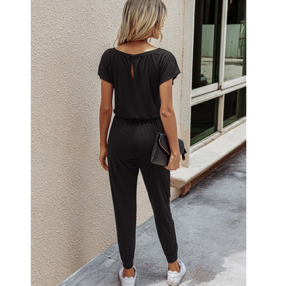 Casual Black Jumpsuit Drawstring Waist - Picture 3 of 17